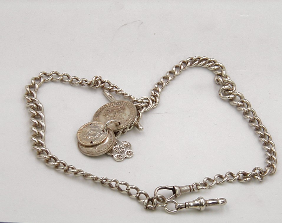 Engraved Link Antique Pocket Watch Chain in 14 Karat Yellow Gold - 14.5  Inches - Circa 1920's
